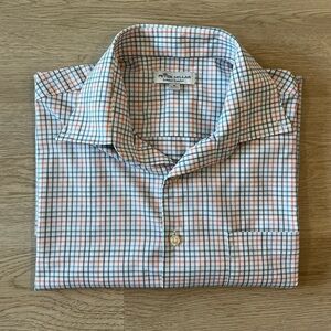 Peter Millar Summer Comfort Men’s Medium Blue Plaid Button Up Shirt